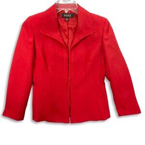 Kasper Blazer Women 6P Red Open‎ Front Lined Shoulder Pads Preppy Office Holiday